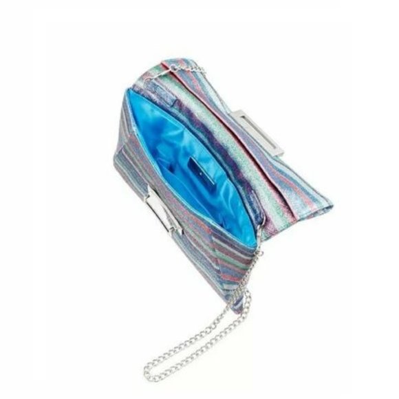 Nina Striped Glitter Fabric Flip Lock Closure Envelope Clutch - Blue Multi - Picture 5 of 5